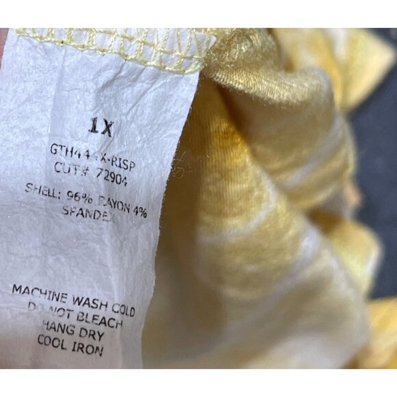 Green Envelope Knit Top Size 1X Yellow White Tie Dye Stretch - Picture 5 of 6